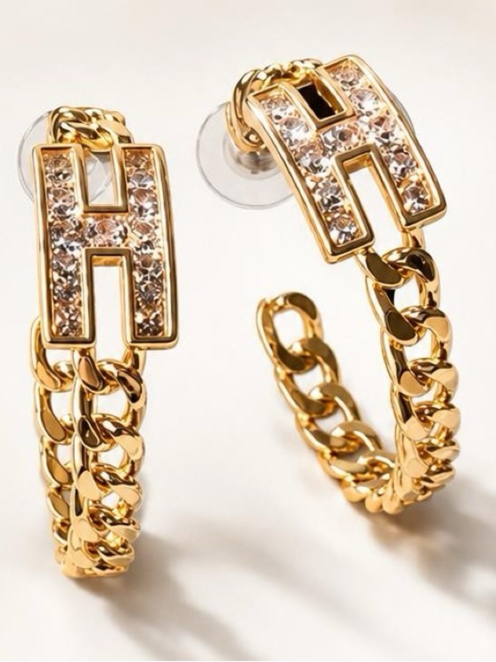 Fashion Jewelry Gold-Tone Chain Bracelet with Crystal Medallions with H Letter - Picture 6 of 7